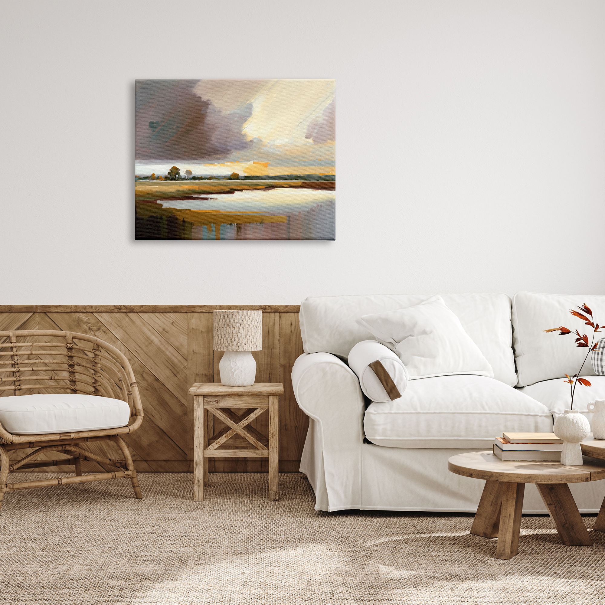 Stupell Industries Abstract Lake Painting Nature Painting Gallery Wrapped Canvas Print Wall Art, 40 x 30