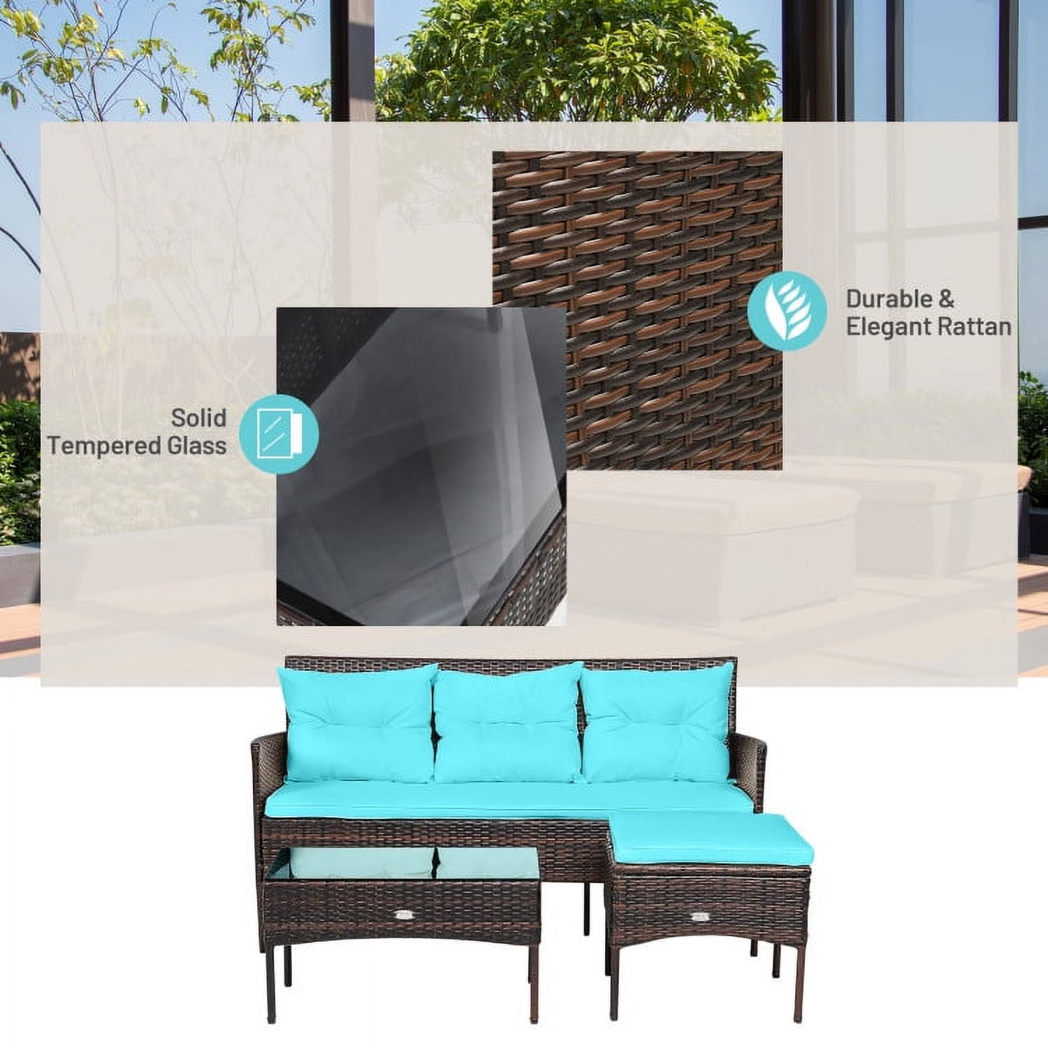 Aimee Lii 3 Pieces Patio Furniture Sectional Set with 5 Cozy Seat and Back Cushions, Outdoor Wicker Patio Furniture Set, Turquoise Aimee Lii 3 Pieces Patio Furniture Sectional Set with 5 Cozy Seat and Back Cushions, Outdoor Wicker Patio Furniture Set, Turquoise
