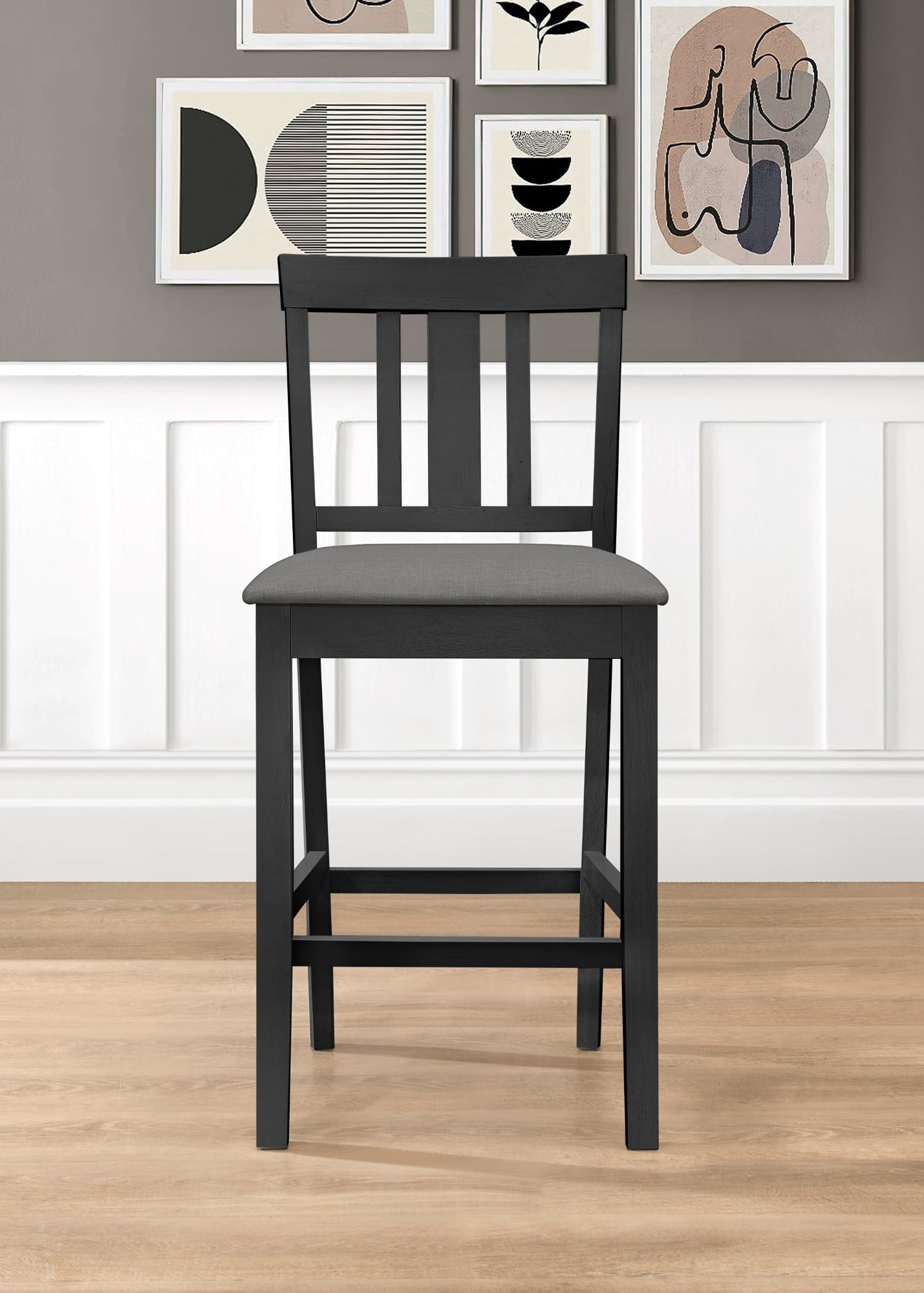 Home Design Kinsley 5-Piece Counter-Height Dining Set, Square Black/Gray Table with 4 Slat-Back Cushioned Chairs