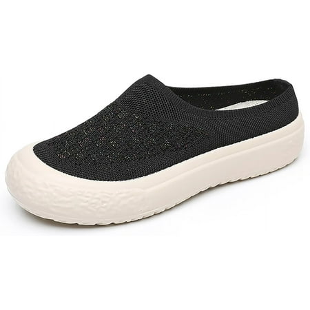

Women s Knitted Mesh Wide Width Mules Shoes Comfortable Backless Slip on Platform Walking Shoes Lightweight Breathable Non-Slip Flats