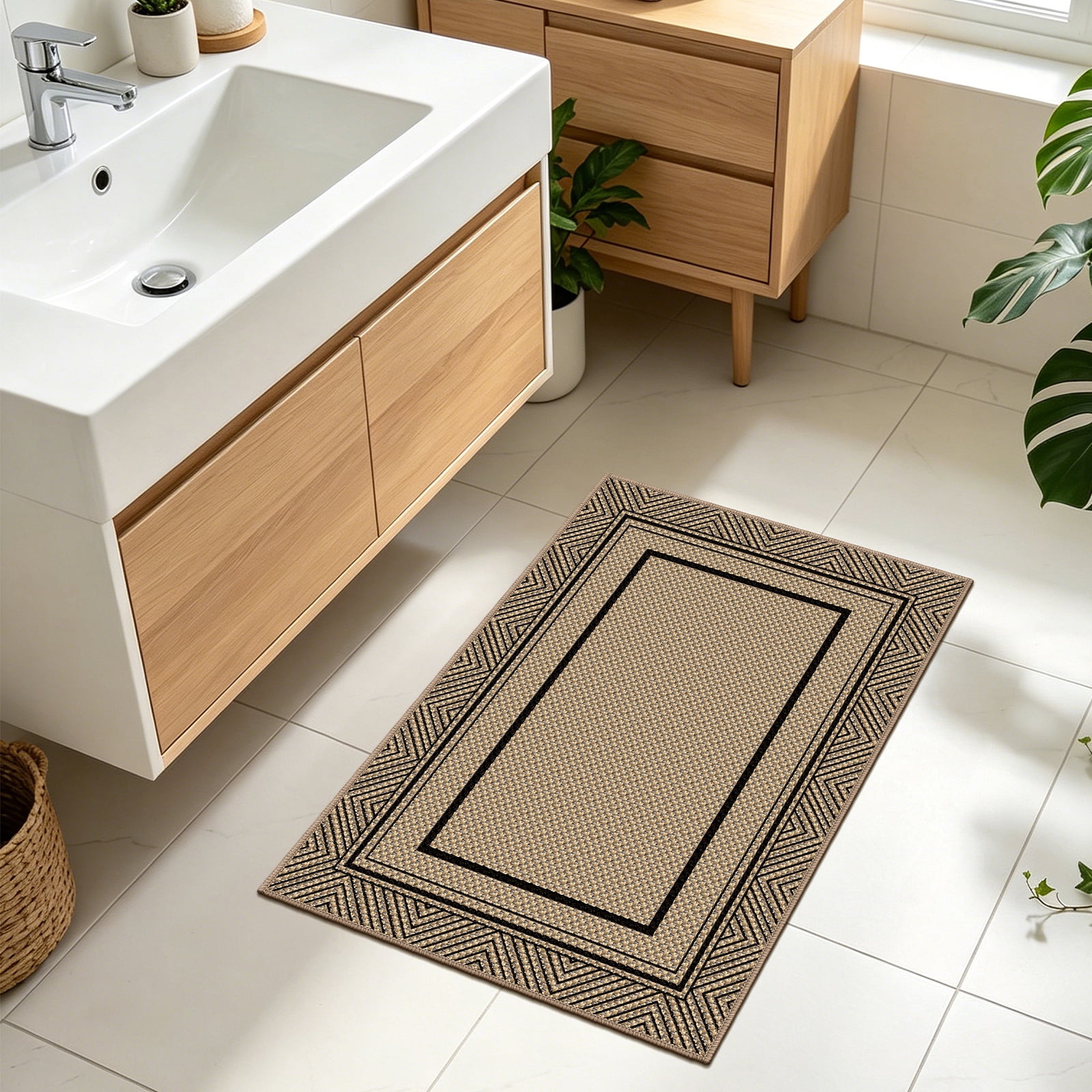 ORGOWEL Doormat Washable Easy Jute Rugs Boho Indoor Outdoor Rug 3*5ft Entryway Rugs Non-Slip Low Pile Black Door Mat Carpet for Living Room Kitchen Entry Patio Deck