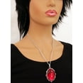 thumbnail image 2 of Blood Red Oval Cabochon in Silver Finish Pewter Frame Pendant Necklace by Real Metal NK-608, 2 of 5