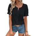 thumbnail image 4 of NFTOEIULA Women Jacquard V Neck Puff Short Sleeve T-Shirt, 4 of 7