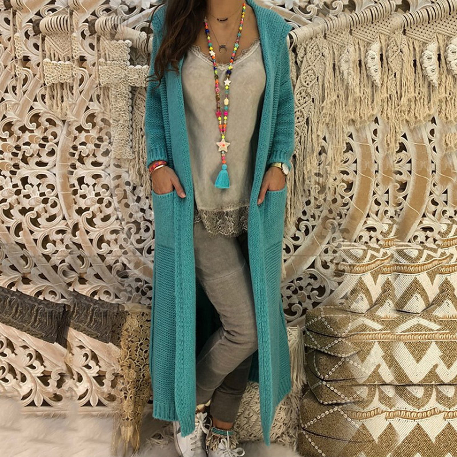 LAWOR Womens Plus Size Winter Coat Womens Long Cardigan Sweaters Hooded Knitted Oversized Sweater Coat Green Xl,ac2629, Women's
