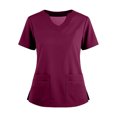 thumbnail image 2 of Womens Scrub Tops Summer Casual Solid Color Short Sleeve V Neck Nurse Uniform Work Blouse Loose Workout Pullover Shirt 2025 3XL Polyester, 2 of 5