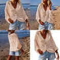 thumbnail image 2 of Openwork V Neck Cotton Blend Kimono Top Lightweight Airy Cover Up For Travel Or Music Festivals, 2 of 8