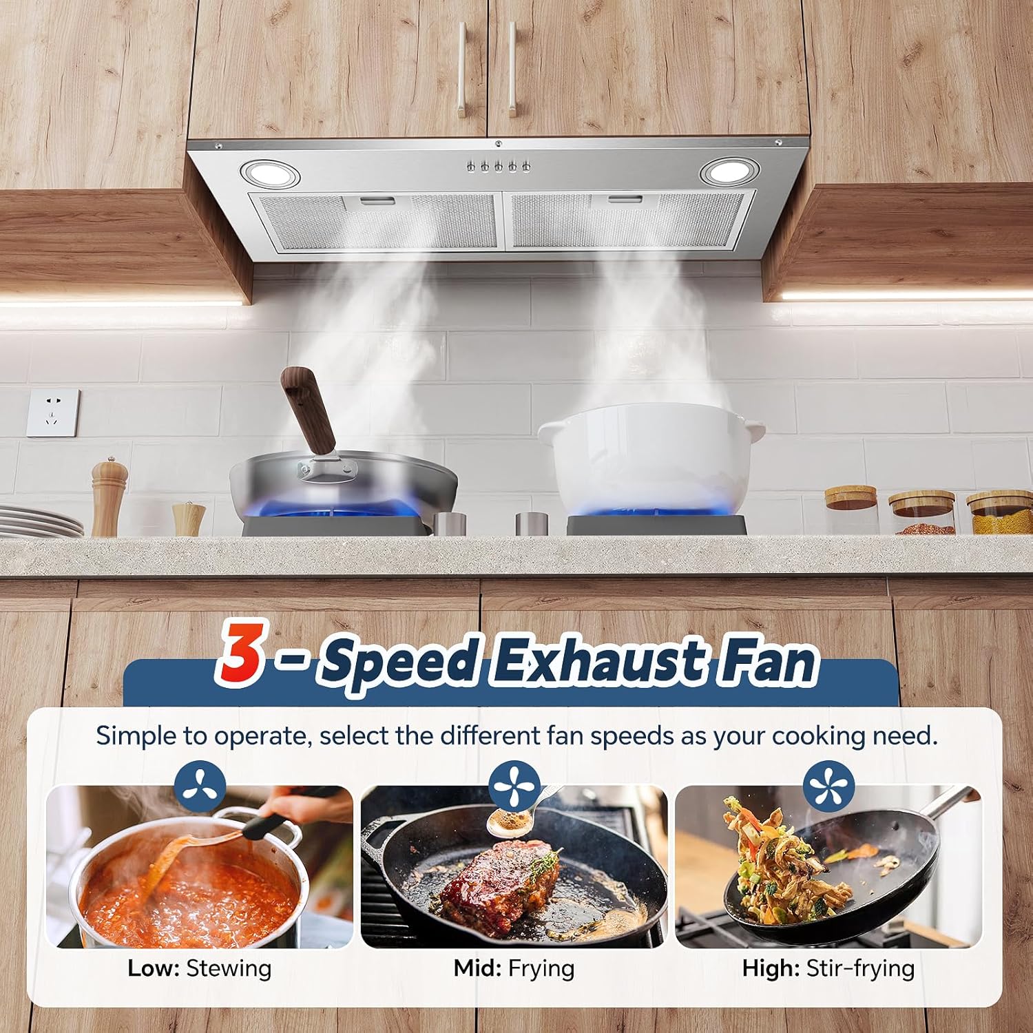 30 inch Built in Range Hood Stainless Steel 600 CFM Integrated Range hood Kitchen Cooking Vented Hoods