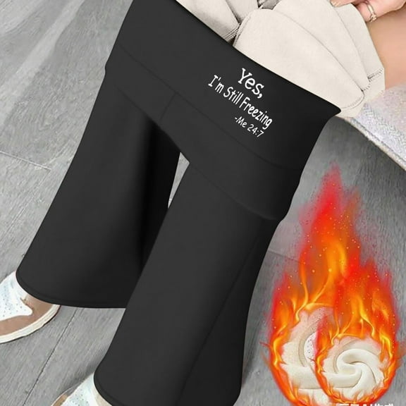 ClodeEU Women's Fleece Lined High Waist Yoga Pant With Pocketes,Casual Trendy Flare Leg Pants Black,Womens Plus L