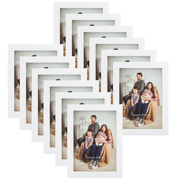 5x7 Picture Frame Set of 12, Multi White Woodgrain 5 by 7 Photo Frames Bulk for Wall or Tabletop Display,White