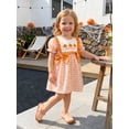thumbnail image 4 of RUINIXCW Toddler Baby Girl Halloween Dress Outfit Infant Baby Girl Summer Fall Gingham Plaid Dress Clothes Cute Pumpkin Embroidery Puff Short Sleeve A Line Dress, 4 of 9