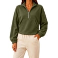 thumbnail image 3 of Liweisiy Women's Half Zip Stand Collar Sweatshirt Drop Shoulder Long Sleeve Solid Color Shirts With Pocket Casual Cropped Pullover Tops Army Green L, 3 of 6