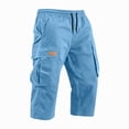 thumbnail image 5 of Domuza Men's Cargo Shorts 3/4 Relaxed Fit Below Knee Work Shorts Drawstring Elastic Waist Hiking Shorts with Pockets Sky Blue 3XL, 5 of 7