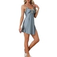 thumbnail image 4 of INSPIRE CHIC Women's Lounge Dresses Satin Nightgowns V Neck Spaghetti Strap Cami Pajamas Shirt Night Dress XS Light Gray, 4 of 6