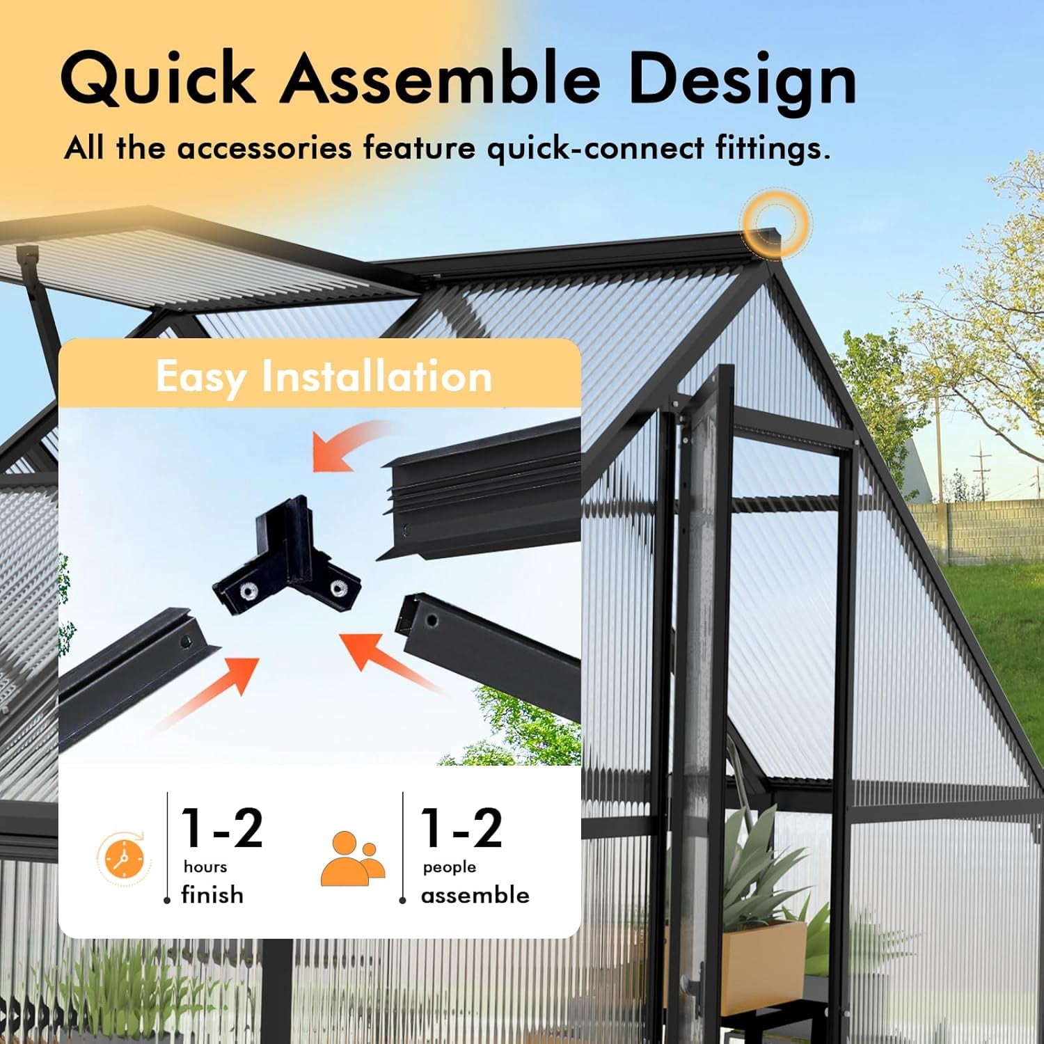 6x4FT Walk-in Greenhouse for outdoors | Reinforced Aluminum Frame | Polycarbonate Panels | Thermometer Hygrometer | UV-Resistant All-Weather Garden Greenhouse | WUKHG