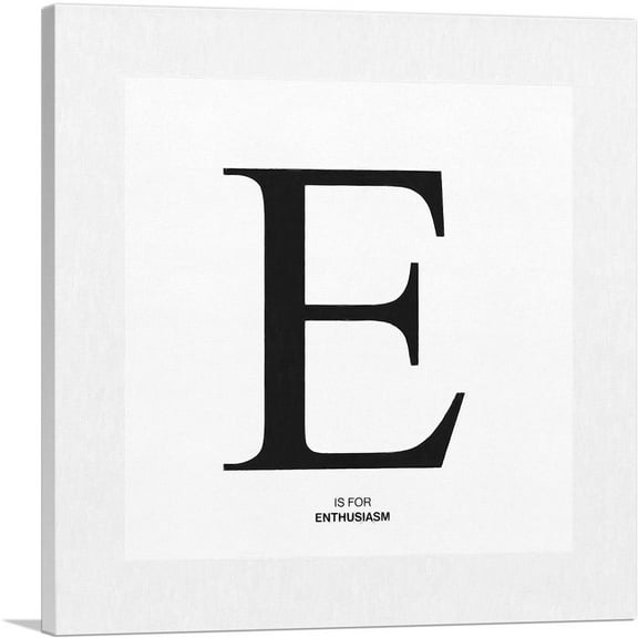 ARTCANVAS Modern Black and White Gray Serif Alphabet Letter E Canvas Art Print - Size: 26" x 26" (0.75" Deep)