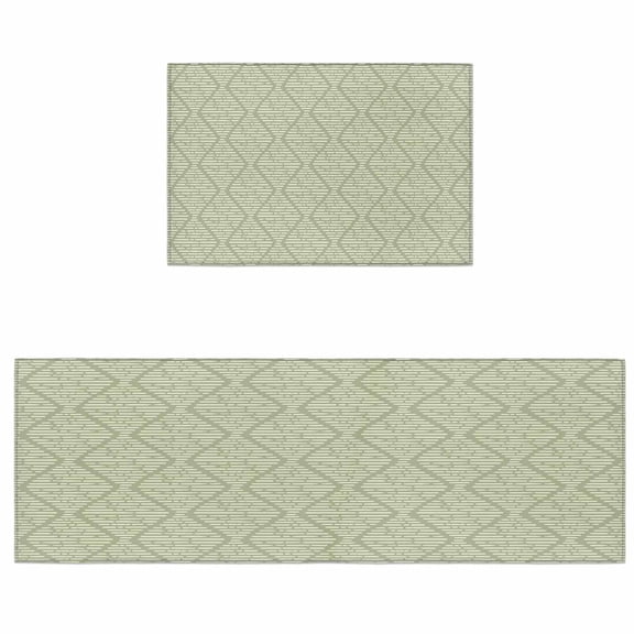 Kitchen Rugs and Mats 2 Pieces Sage Green Stripes Runner Rug Sets Modern Art Geometric Lines Soft Comfort Standing Kitchen Mats for Floor Absorbent Area Rugs Carpet Non Slip Cushioned Doormat