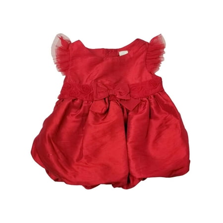 Infant Girls Red Rose Christmas Holiday & Party Dress Satin Fancy