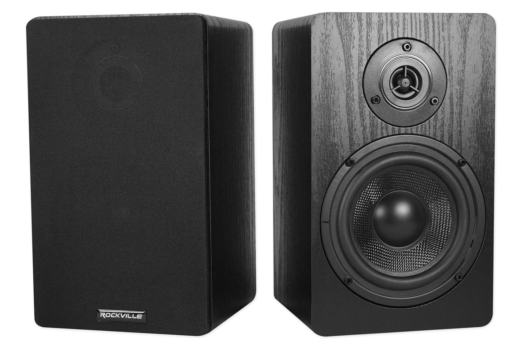 Pair Rockville RockShelf 54B Black 5.25" Home Bookshelf Speakers + 28" Stands