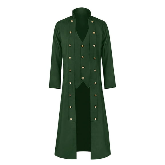FYEGRE Elegant Long Sleeve Stand Collar Coat Featuring Decorative Lacing And Tailored Waist Definition For Historical Enthusiasts Green XL