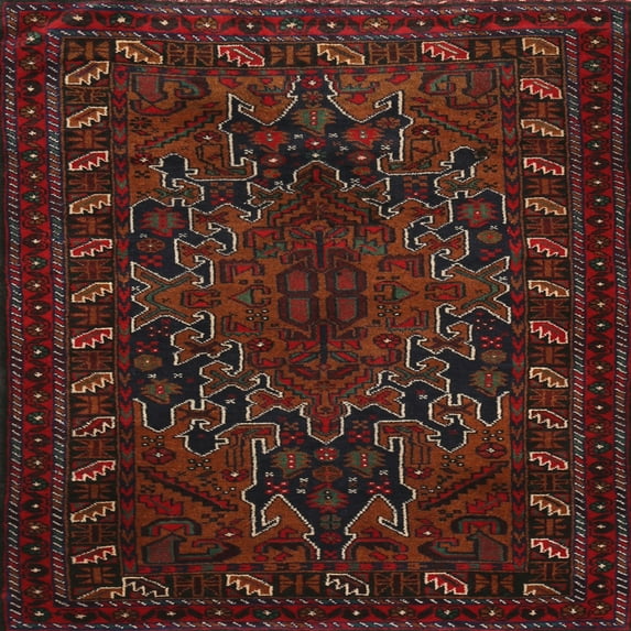 Ahgly Company Machine Washable Indoor Square Traditional Dark Brown Area Rugs, 3' Square