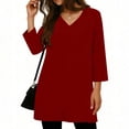thumbnail image 3 of Dagugfen Tunic Tops for Women Loose Fitted 3/4 Sleeve Crew Neck Long Shirts Side Slit Casual Leisure Shirts Solid Color, 3 of 7