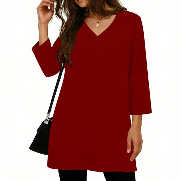 UAMVSH Womens Oversized T Shirts Side Split 3/4 Sleeve Blouse Casual Loose V Neck Summer Tee Tops Spring Summer Clothes