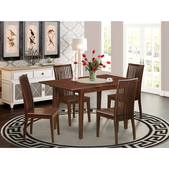 Rectangular Dining Table Set - 5 Piece Wood Kitchen Table with 4 Chairs, Mahogany Finish
