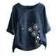 thumbnail image 4 of Pntutb Moda Mujer Casual Botón Estampado floral Manga corta T-Blusa corta tops Pntutb Pntutb-3083, 4 of 4