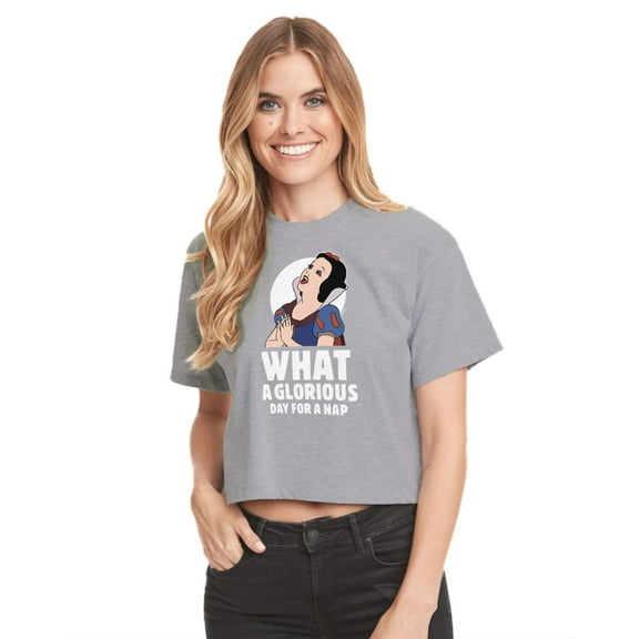 Disney Princess - Snow White Nap - Juniors Cropped Cotton Blend T-Shirt