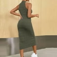 thumbnail image 5 of VEKDONE Womens Halter Neck Sundress Sleeveless Stretch Slim Fit Maxi Dress Solid Color Ribbed Knit Long Dress Casual Dress Green L, 5 of 9