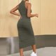 thumbnail image 5 of TaTaai Women's Ribbed Halter Neck Midi Dress Sleeveless Round Neck Fitted Bodycon Solid Knee Length for Summer Beach Party Daily Casual Wear Soft Stretchy Gift, 5 of 9