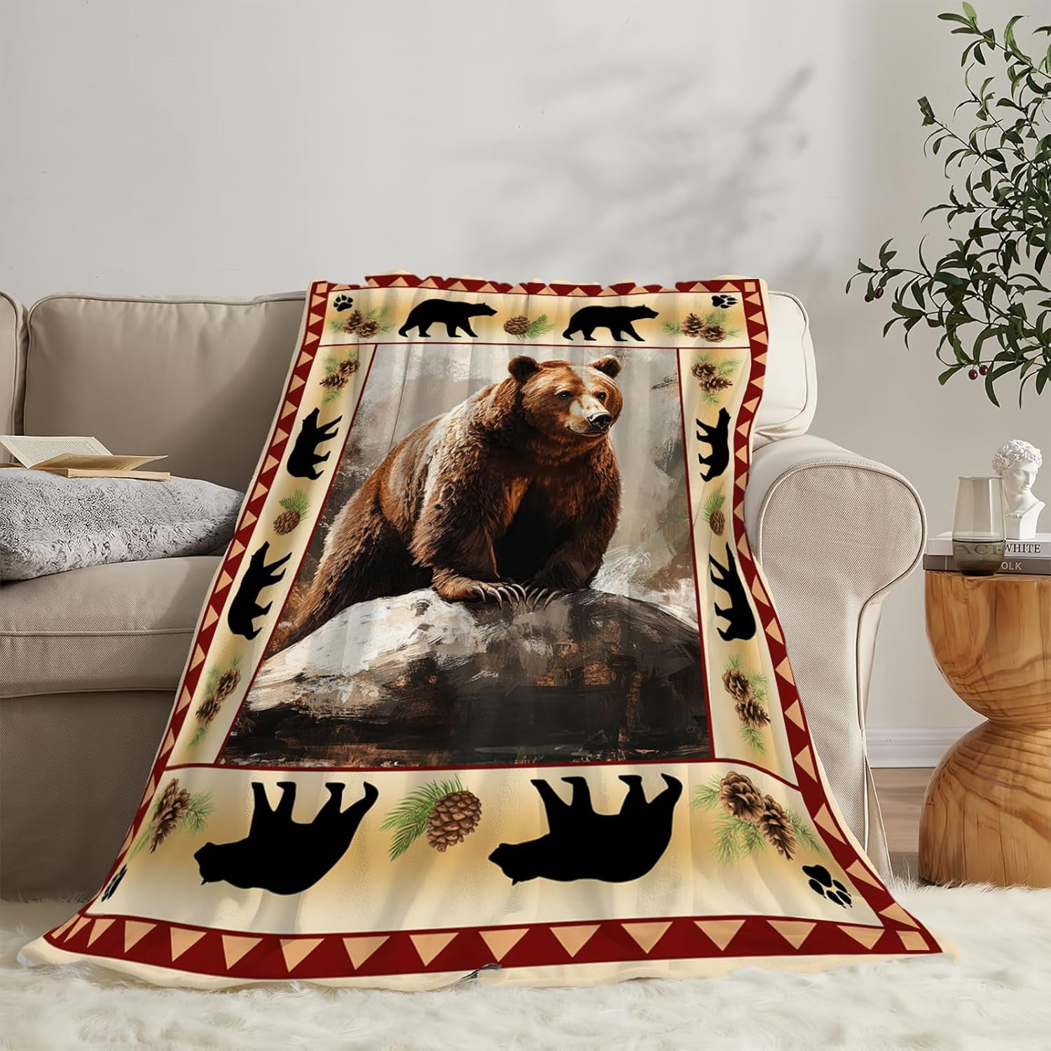Bear Blanket Super Soft Warm Brown Bear Fleece Throw Blanket Gift for Women Men Cozy Fluffy Plush Bear Animal Stuff Lightweight Flannel Gifts Blankets for Kids Adults 50"X40"