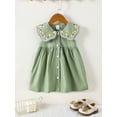 thumbnail image 2 of 9 Months Baby Girls Dress Infant Girls Summer Sleeveless Dress 12 Months Girls Embroidering Collar Solid Color Dress Green, 2 of 7