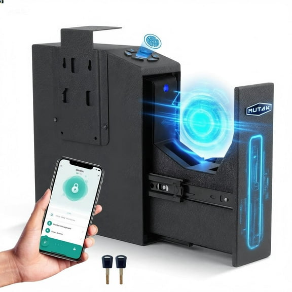 Gun Safe, Slider Biometric Gun Safe for Pistol with APP,Fingerprint,Fingerprint,PIN Code and KEY Wall Mounted Handgun Pistol Safe Quick Access Auto Sliding Gun Locker Box,Black