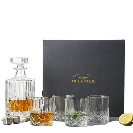 

Whiskey Decanter Set with 4 Glasses Funnel for Bourbon Rum Liquor Crystal Clear Decanter Sets
