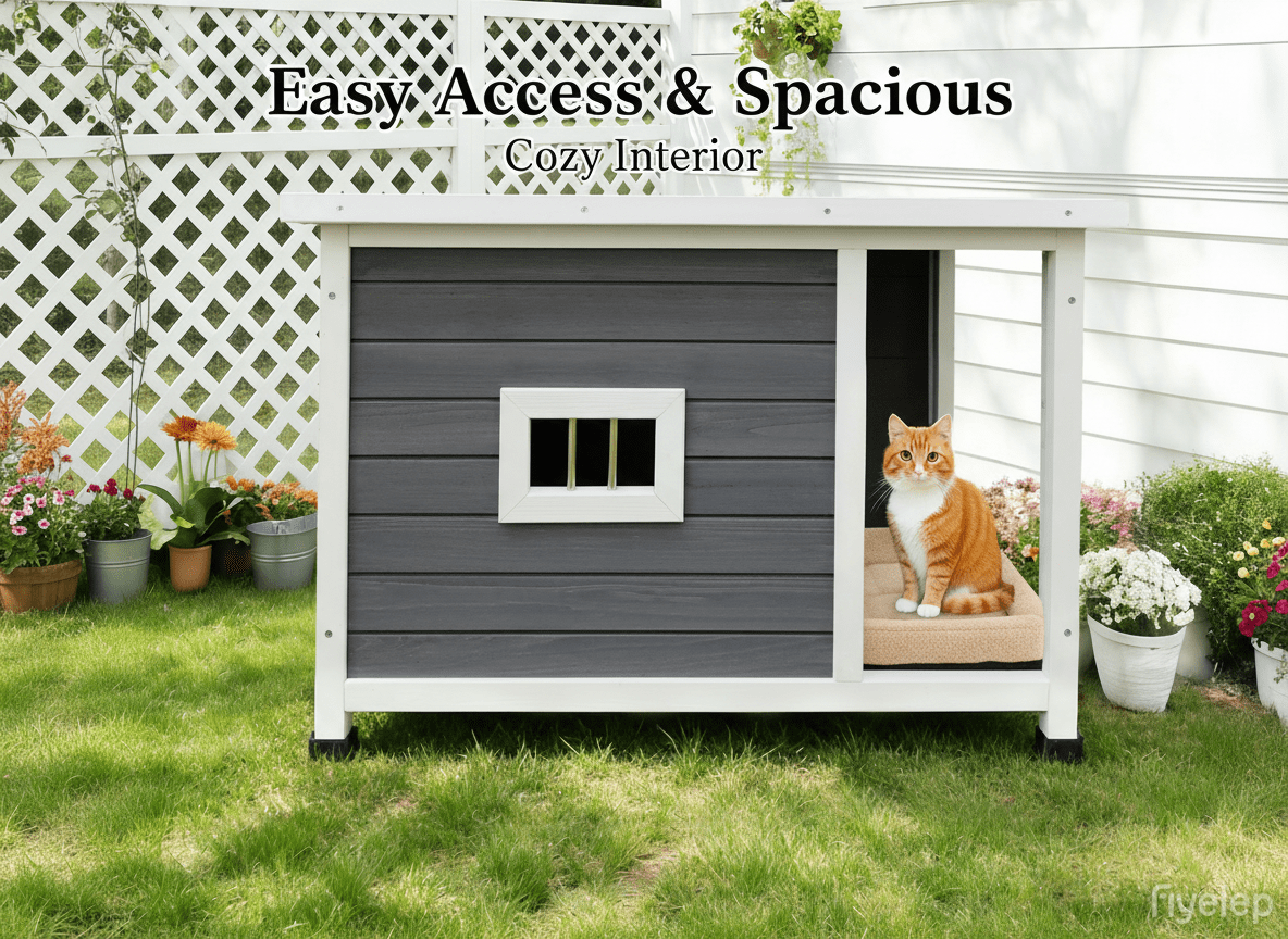 ANYKOON Waterproof Outdoor Cat House - All-Weather Shelter with Ventilated Windows, Sturdy Metal Frame and Easy Clean Roof