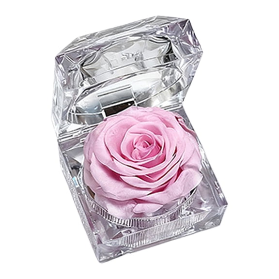Preserved Rose Real Forever Rose in Mini Clear Ring Box, Eternal Flower Rose Gifts for Women Mom Girlfriend Grandma, Mothers Day, Anniversary, Valentines, Christmas, Birthday(Pink,1.88x1.88")