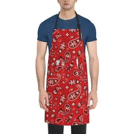

Rateoe Red Paisley Floral Aprons with Pocket Men Womens Aprons Waterproof Adjustable Cooking Aprons for Kitchen Gardening and Salon