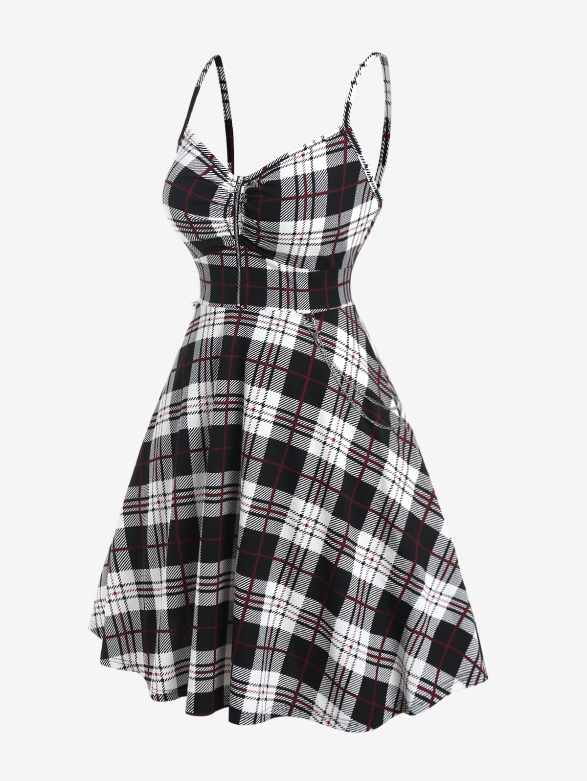 Rosegal Women's Plus Size Plaid Half Zipper Backless Vintage Dress with ...