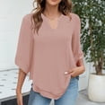 thumbnail image 2 of Chiffon Dressy Tops for Women V Neck 1/2 Length Bell Sleeve Business Casual Blouses Lightweight Flowy Shirts (X-Large, Pink), 2 of 7
