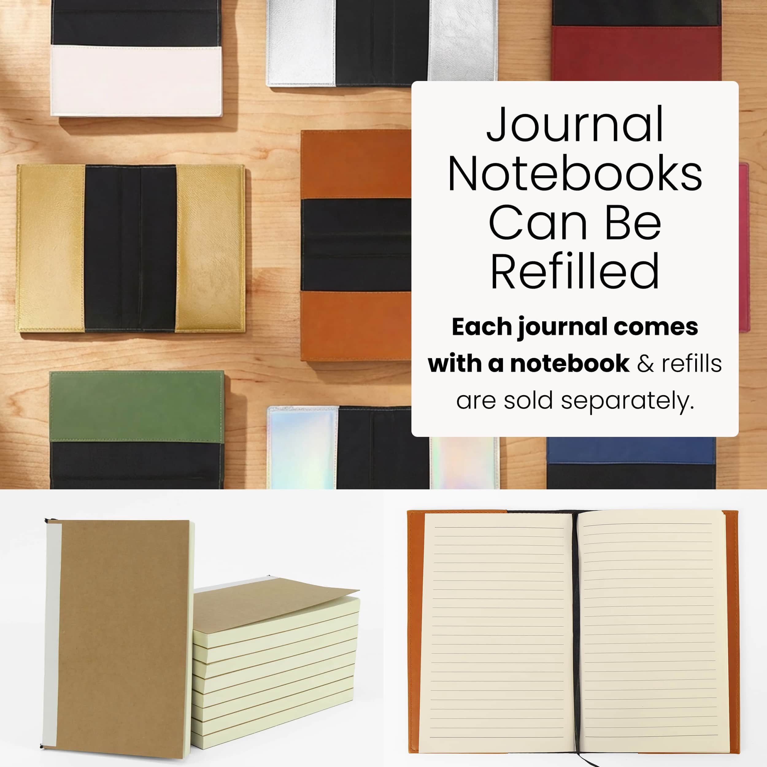 MakerFlo Laserette Journal Notebook Sample Pack, Engravable Vegan Leather Journals with Lined Pages and Gift Boxes, 8.75 in x 5.5 in, 12 Pack