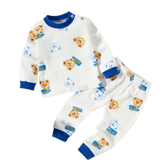 Hessimy Toddler Boys Girls Spring Summer Cartoon Print 2Pcs Crewneck Long Sleeve Shirt Pocket Pants Casual Sweatsuit, Pocket Detail(White,6-12 Months)