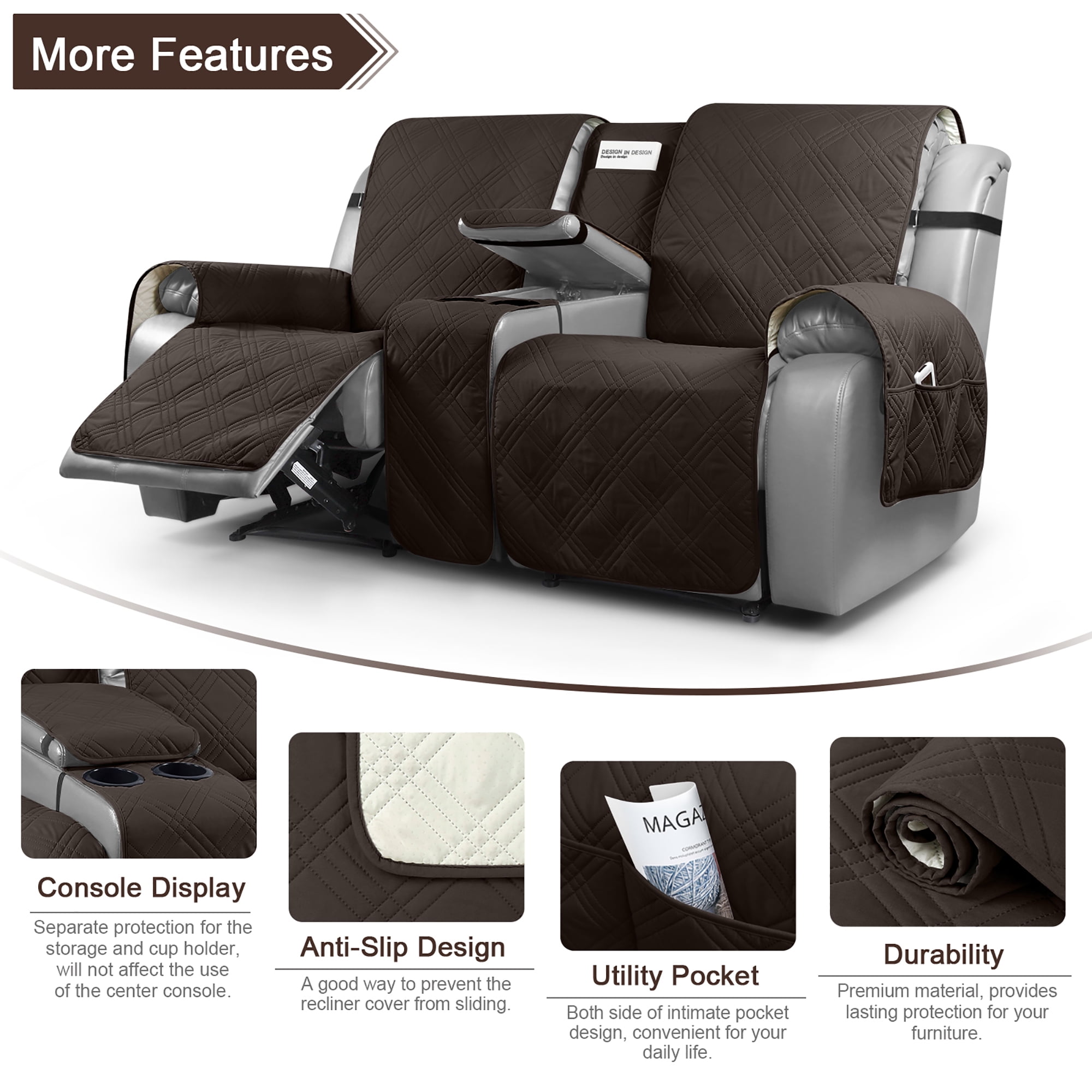 TAOCOCO Couch Non slip Loveseat Recliner Cover Console 2 Seater Slipcover with Cup Holder Chocolate Walmart