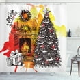 thumbnail image 1 of Fireplace Shower Curtain, Artistic Sketch of Merry Christmas Typography with Tree Log Fire and Gifts, Fabric Bathroom Set with Hooks, 69W X 84L Inches Extra Long, Multicolor, by Ambesonne, 1 of 3