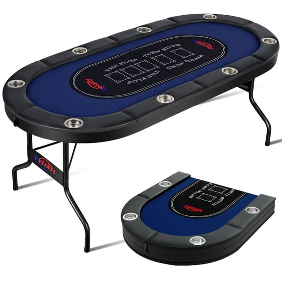 Rioloiuy 8 Player Poker Table Foldable, Casino Grade Felt, Padded Rails and Cup Holders, Portable Poker Table for Texas Holdem Poker and Blackjack, (71 in)