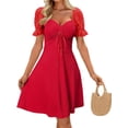 thumbnail image 2 of Womens Summer Sweetheart Neck Short Puff Sleeve Mini Drawstring Casual Slim Flowy Dress Sundress, 2 of 7