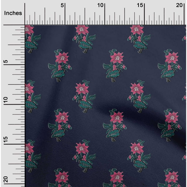 oneOone Cotton Poplin Fabric Leaves & Floral Block Printed Craft Fabric BTY 42 Inch Wide