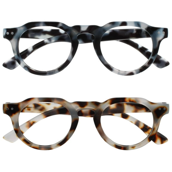 OPULIZE RIO Blue Light Blocking Reading Glasses - 2-Pack - Flat Top Frame - Brown & Blue Tortoiseshell - Unisex - Spring Hinges - BB53-23 - 1.00