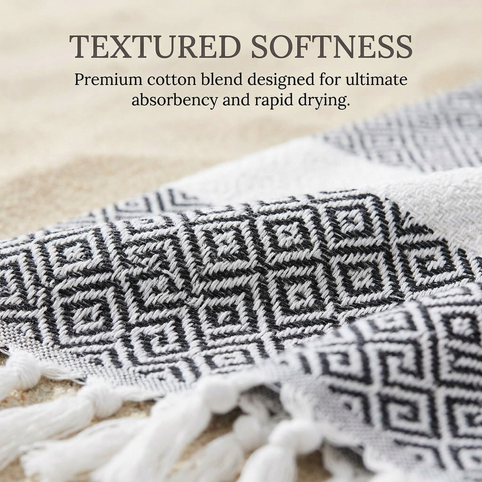 Unique Bargains Geometric Sandproof Turkish Beach Towel Dark Grey 71"x40"