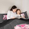 thumbnail image 4 of spefrowx Ribbon Letter J Bow Queen Comforter Set, Black Pink Cartoon Bowknot Comforter Sets Queen, Black Reversible, 3-Piece, 1 Comforter and 2 Pillowcases, 4 of 6
